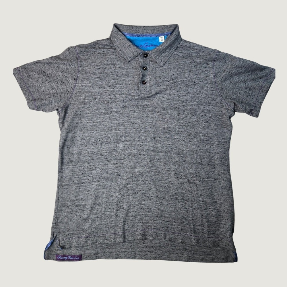 Robert Graham Mens Classic Fit Gray Heather Short Sleeve Polo Shirt Size M
